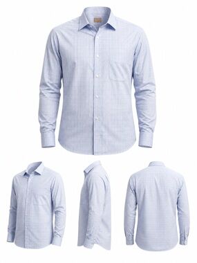 Tailored Light Blue Windowpane Long-Sleeve Dress Shirt
